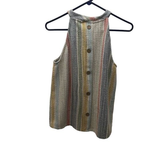 W5 Women's TankTop White Blue Green Yellow Stripe Sleeveless Shirt Blouse Size L - Picture 2 of 5